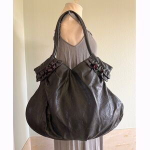 American Eagle Black Vegan Leather Ruffle Large Y2K Purse